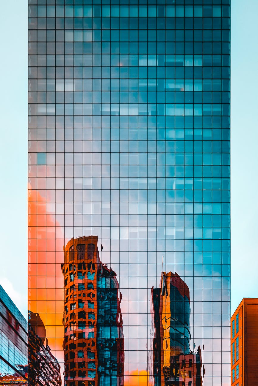 mirror facade of tall building