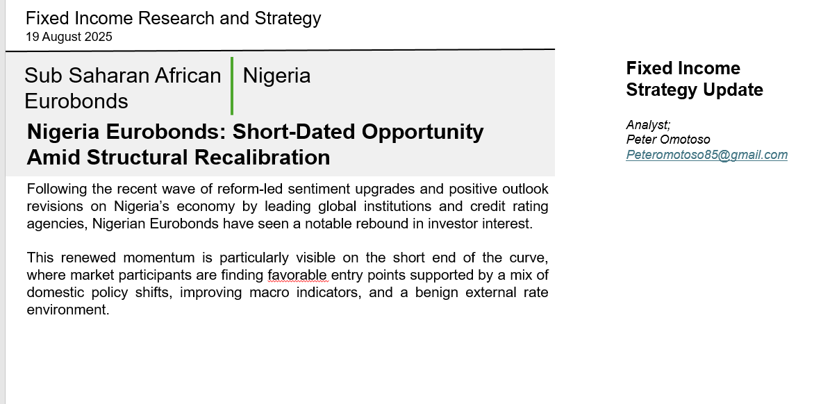 Nigeria Eurobonds: Short-Dated Opportunity Amid Structural Recalibration